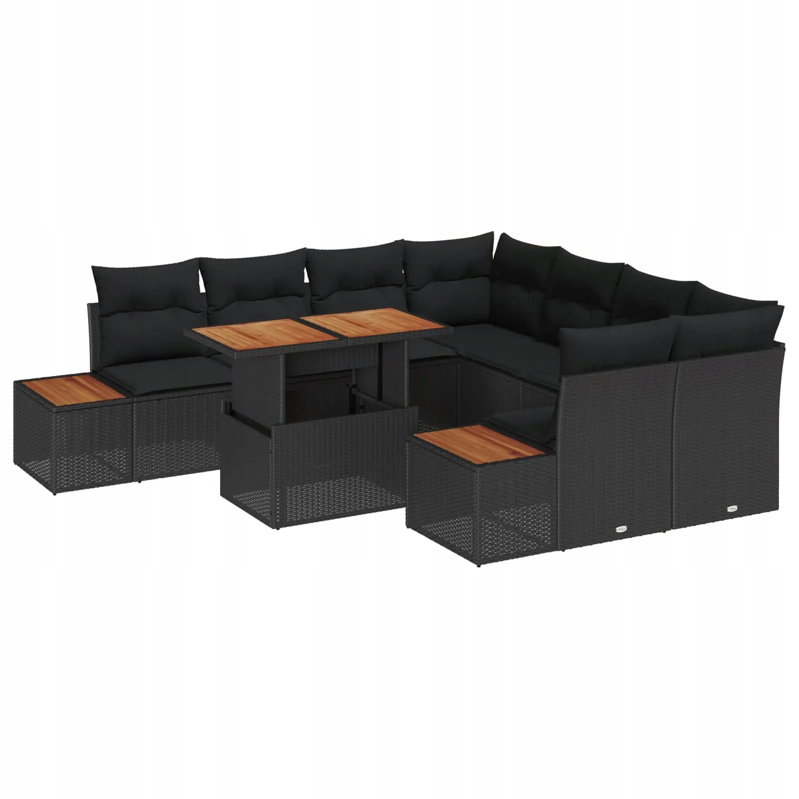 vidaXL Sada zahradních pohovek s úložištěm 9 pcs Černá Poly ratan