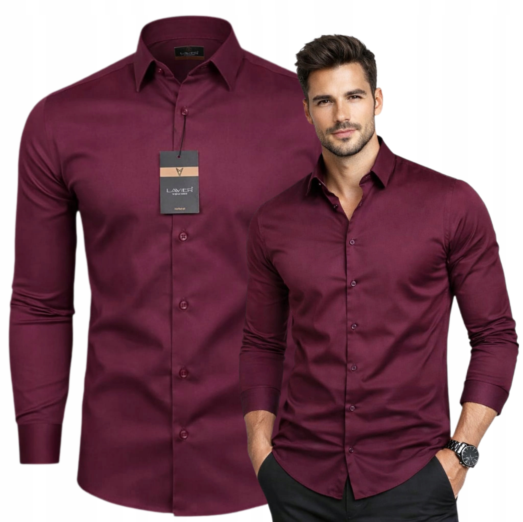 Pánská košile Lavier Bordó Premium – 97% Bavlna, elegantní, Slim vel. S