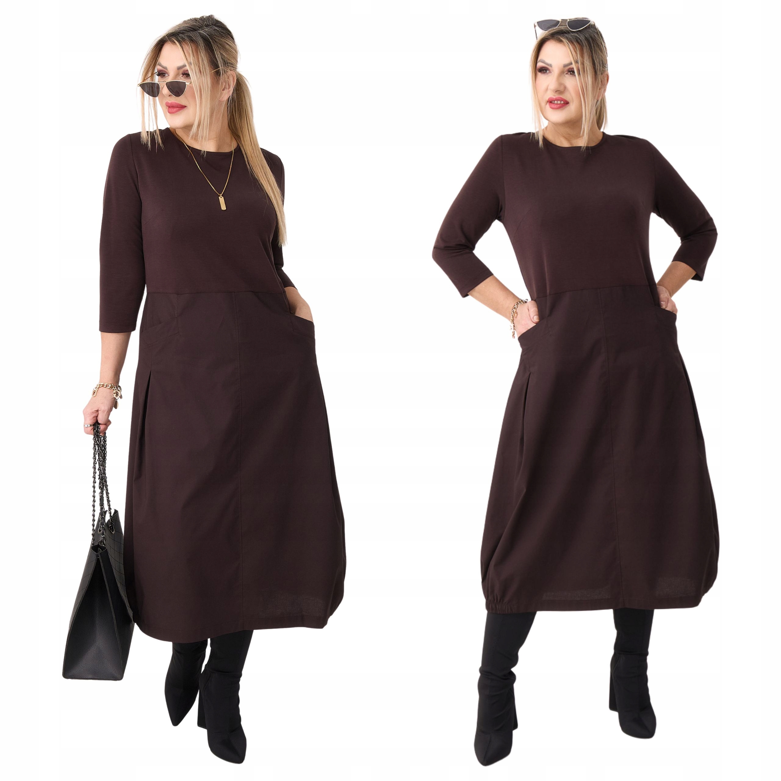 Sukienka bombka oversize z kieszeniami midi Polski Producent duże rozmiary