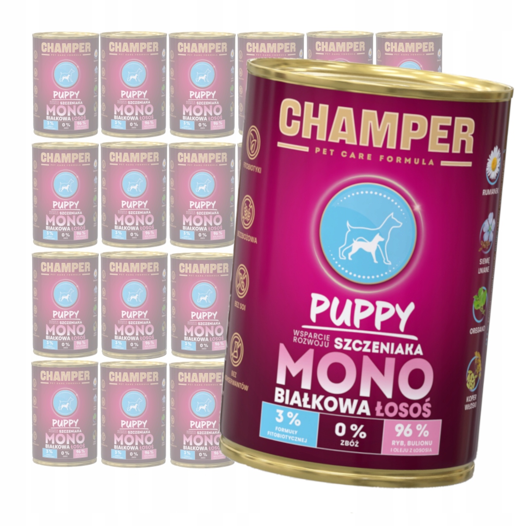 Levně Champer Puppy Monoproteinové 24x400g Vlhké Krmivo pro štěňata s lososem