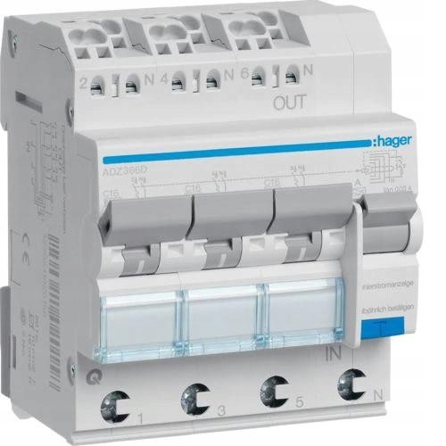 Wyłącznik różnicowonadprądowy 3x1P+N C 16A 0,03A Typ A 6kA Rcbo ADZ366D