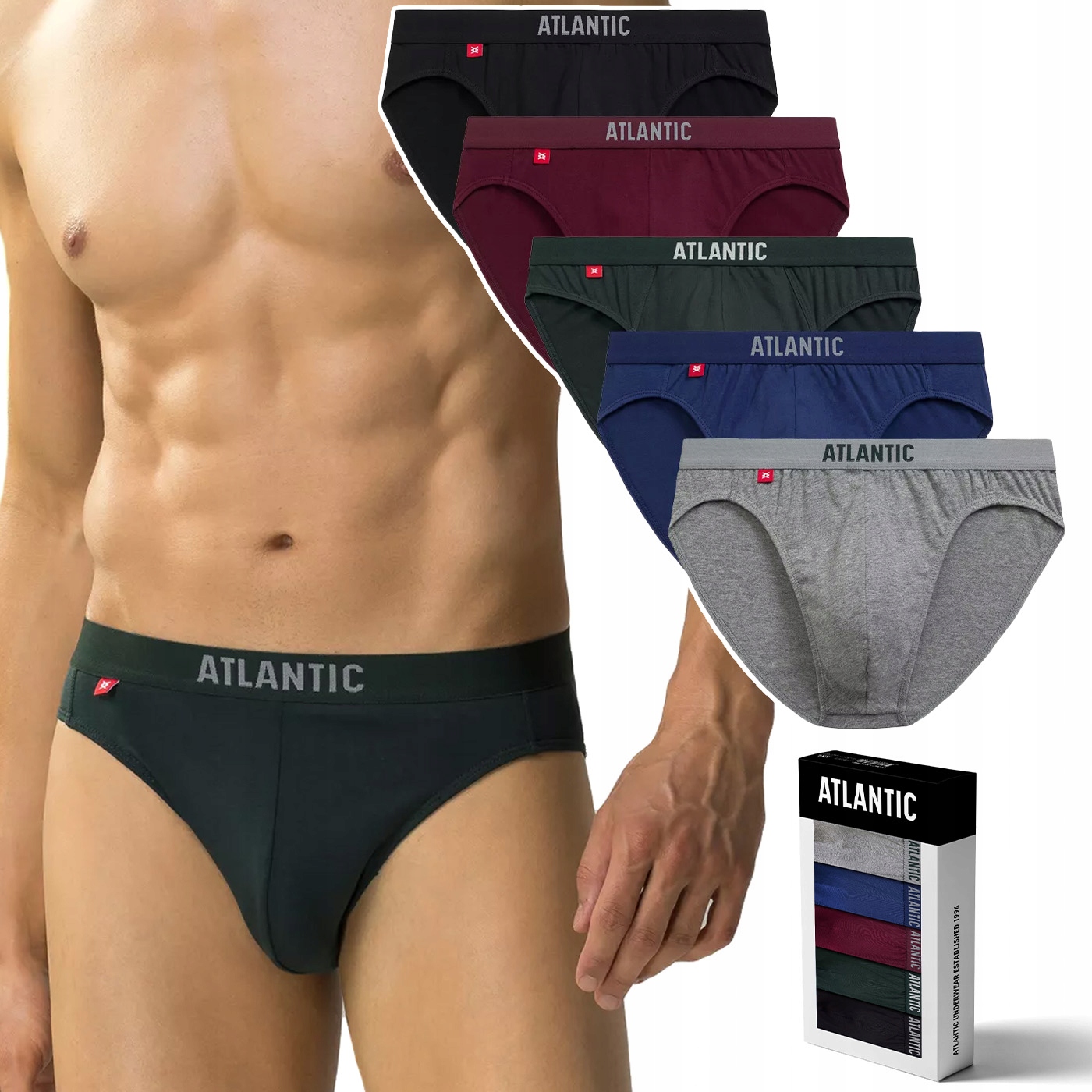Pánské bavlněné slipy 5 Párů přiléhavé Atlantic 5SMP-004 M