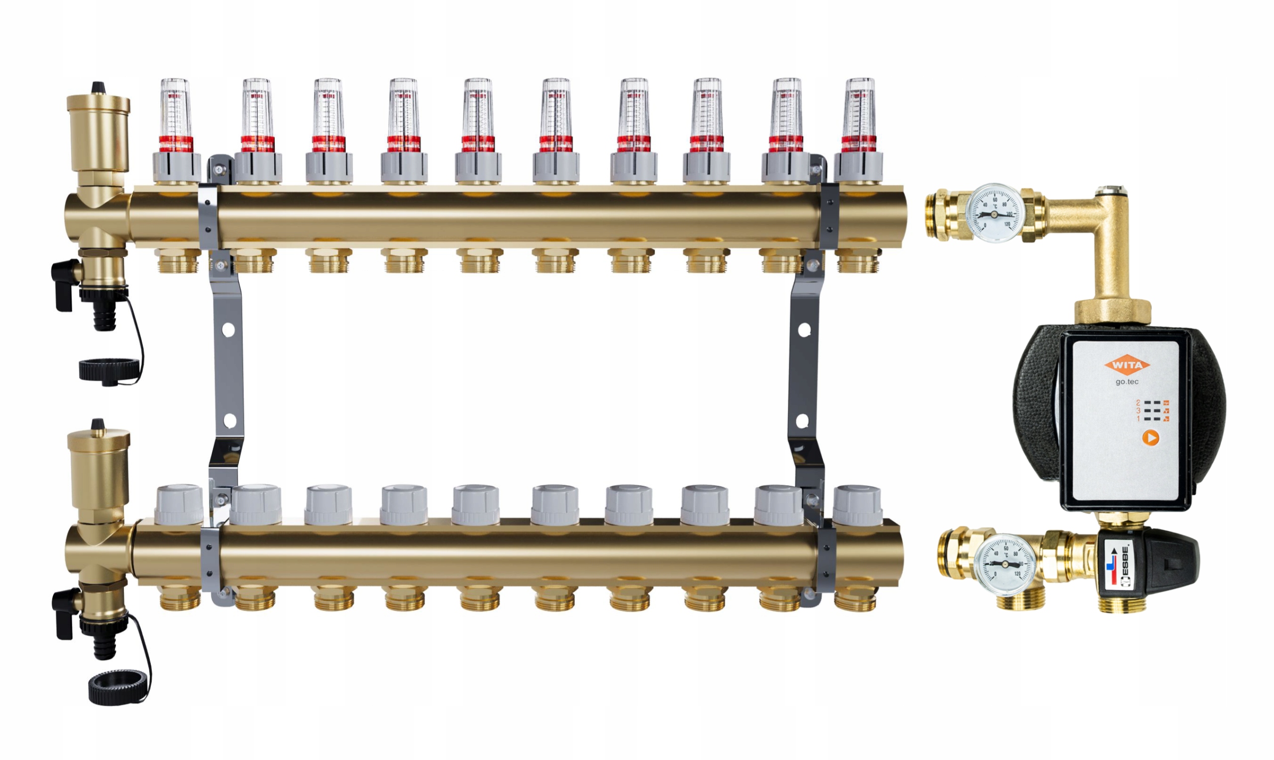 Rozdělovač pro podlahu 10 sekcí mosazný pro vytápění Čerpadlo Wita