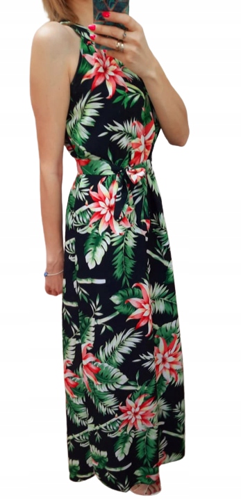 

Sukienka kwiaty liście tropical dekolt halter