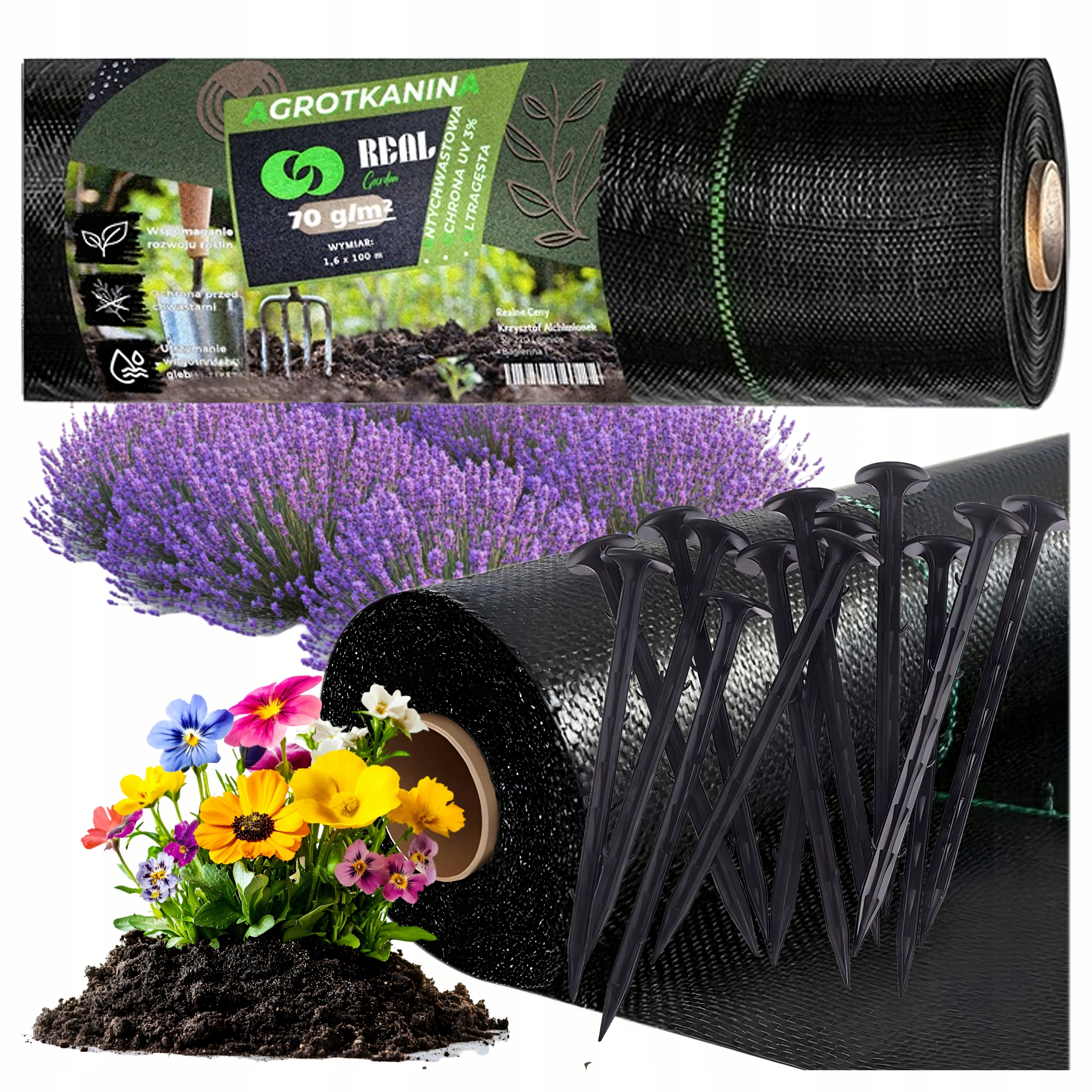 Agrowłóknina 70g 1,6x100m Czarna Uv Agrotkanina Mata Antychwastowa Kotwy