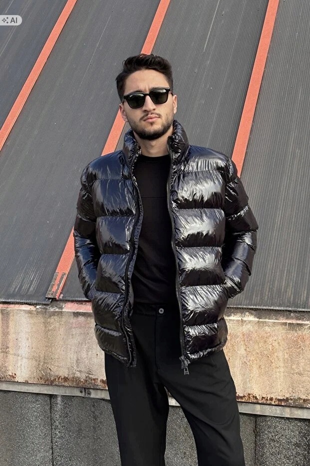 Lesklá Prošívaná Pánská Sportovní Bunda Černá S 5IA