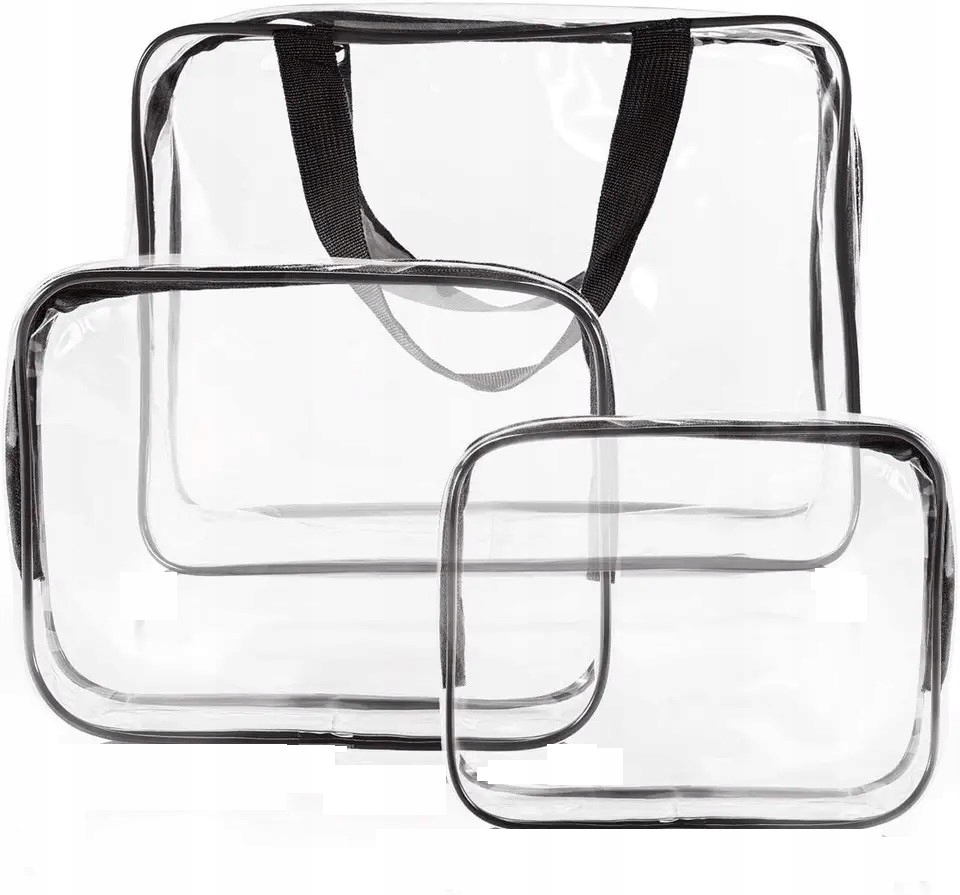 KOSMETYCZKA ZESTAW 3 SZTUKI PRZEZROCZYSTA DO SAMOLOTU PODRÓŻNA