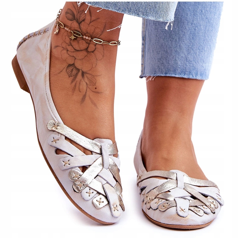 Kožené Baleríny Maciejka 01358 Béžovo-zlaté 36