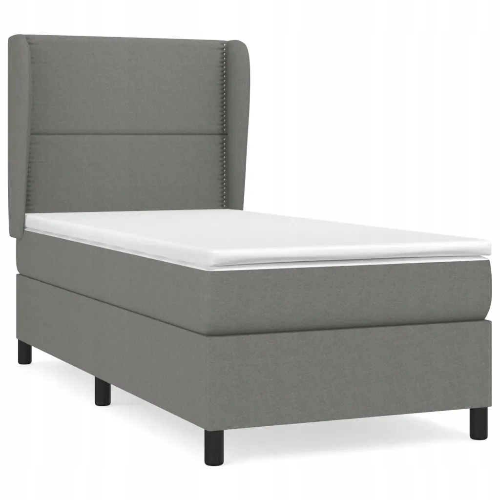 Kontinentální postel 193x93x118/128 cm, tmavě šedá s matrací 90x190x20 cm