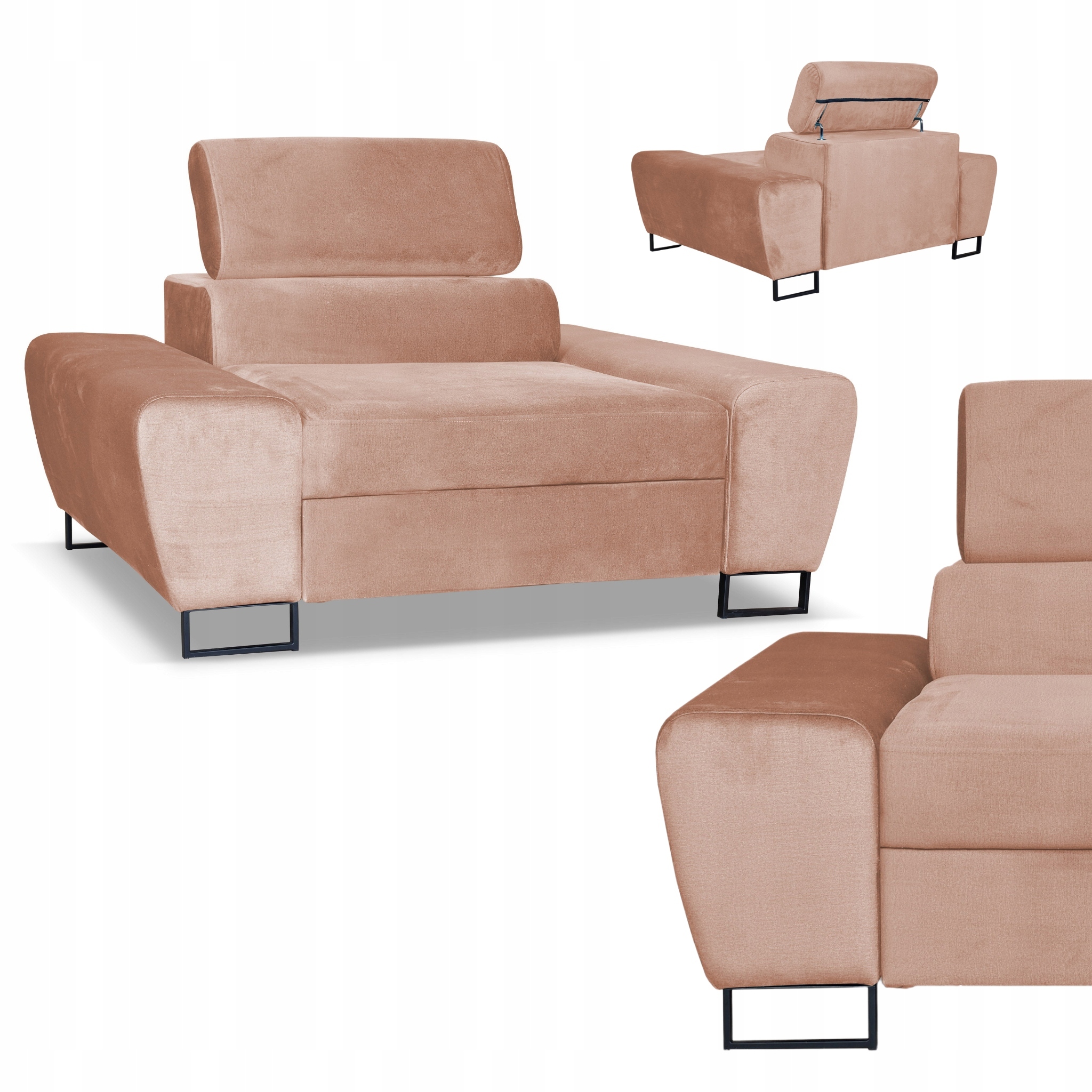 Odpočinkové křeslo Bosso obývací pokoj Family meble tmavě béžová sametová opěrka hlavy