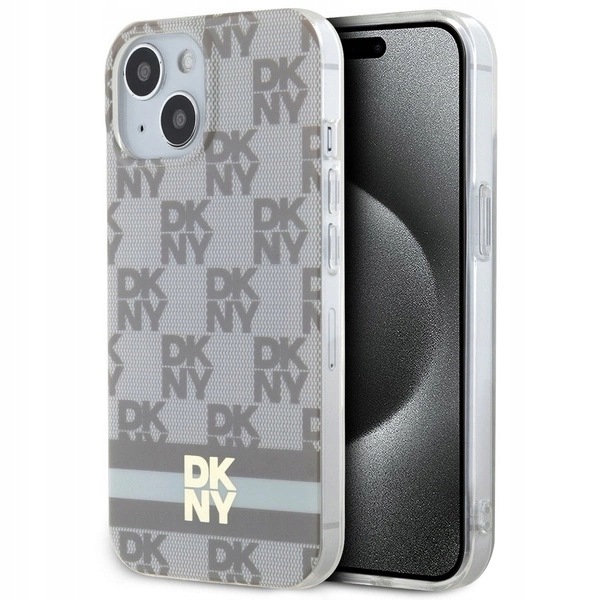 Etui Dkny IML Checkered Mono MagSafe iPhone 15 Plus/14 Plus beżowe