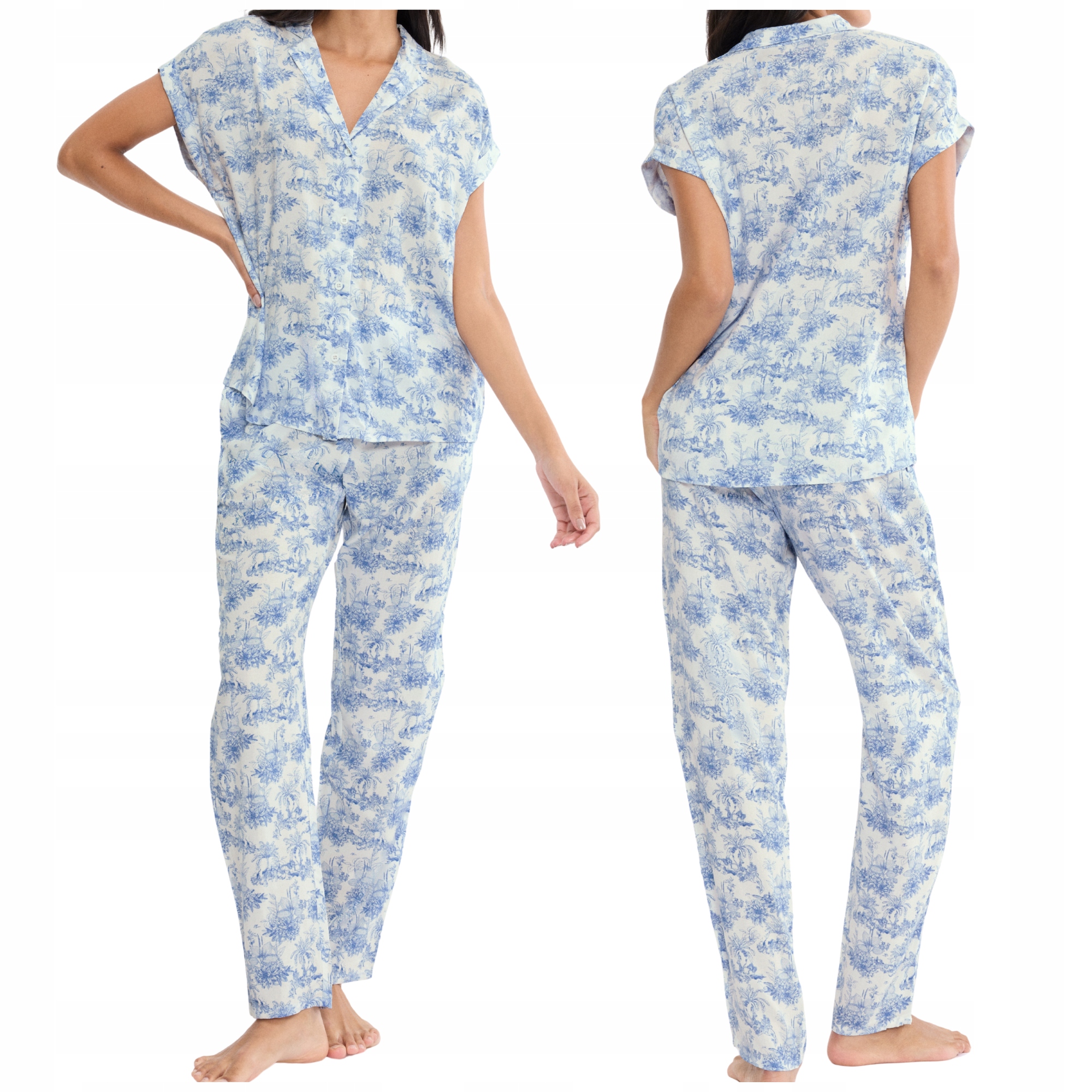 Pohodlné rozepínací pyžamo Triumph Boyfriend Fit Pw X modré květy 44