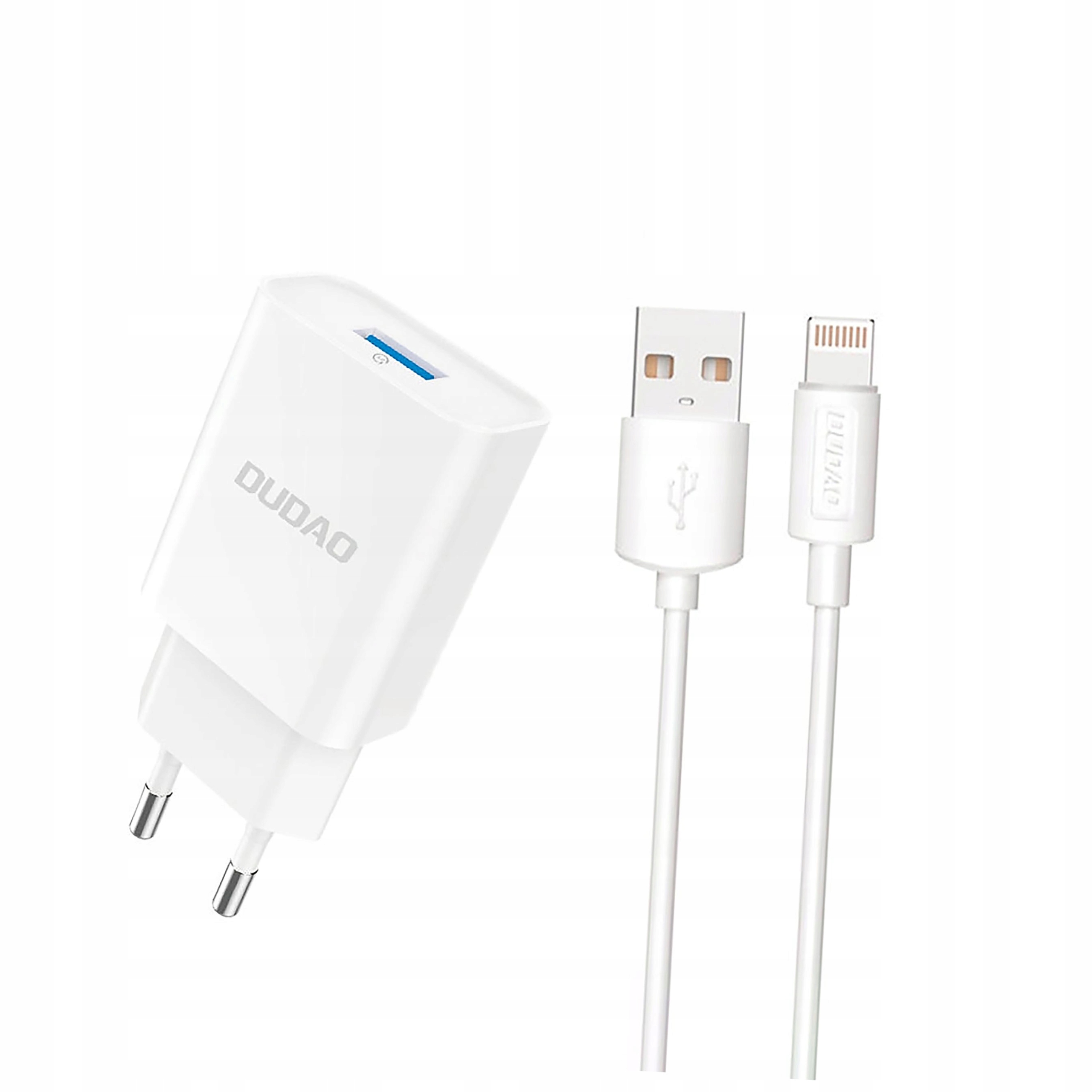 Ładowarka sieciowa Dudao A4EU Usb-a 2.1A biała kabel Usb-a Lightning