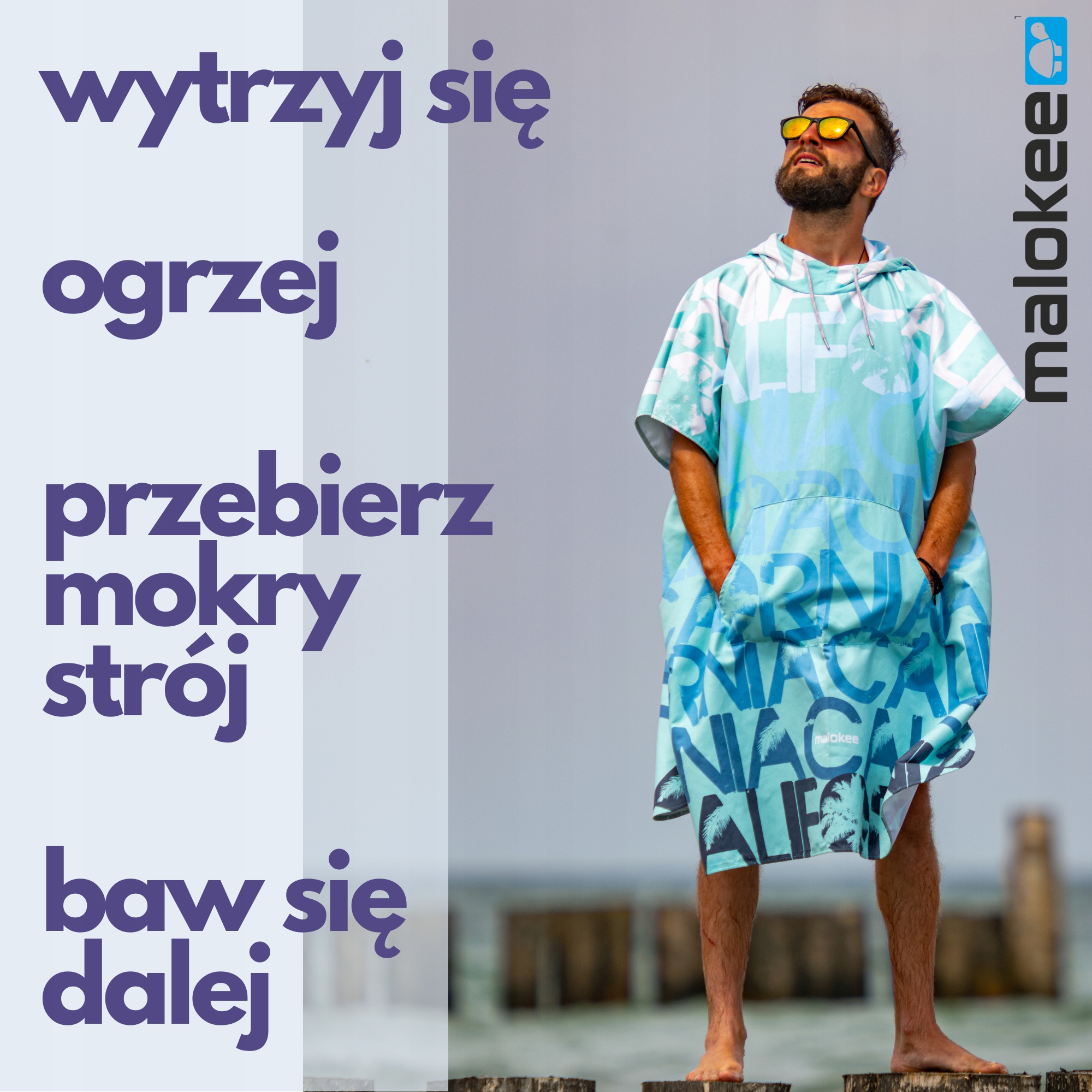 Poncho surf kite plażowe sportowe dla dorosłych Zapięcie brak