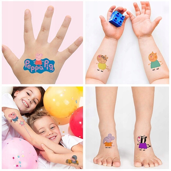 NAJLEPSZE TATUAŻE ZMYWALNE DLA DZIECI DZIECIĘCE ŚWINKA PIG PEPPA WZORY Kolor dominujący wielokolorowy