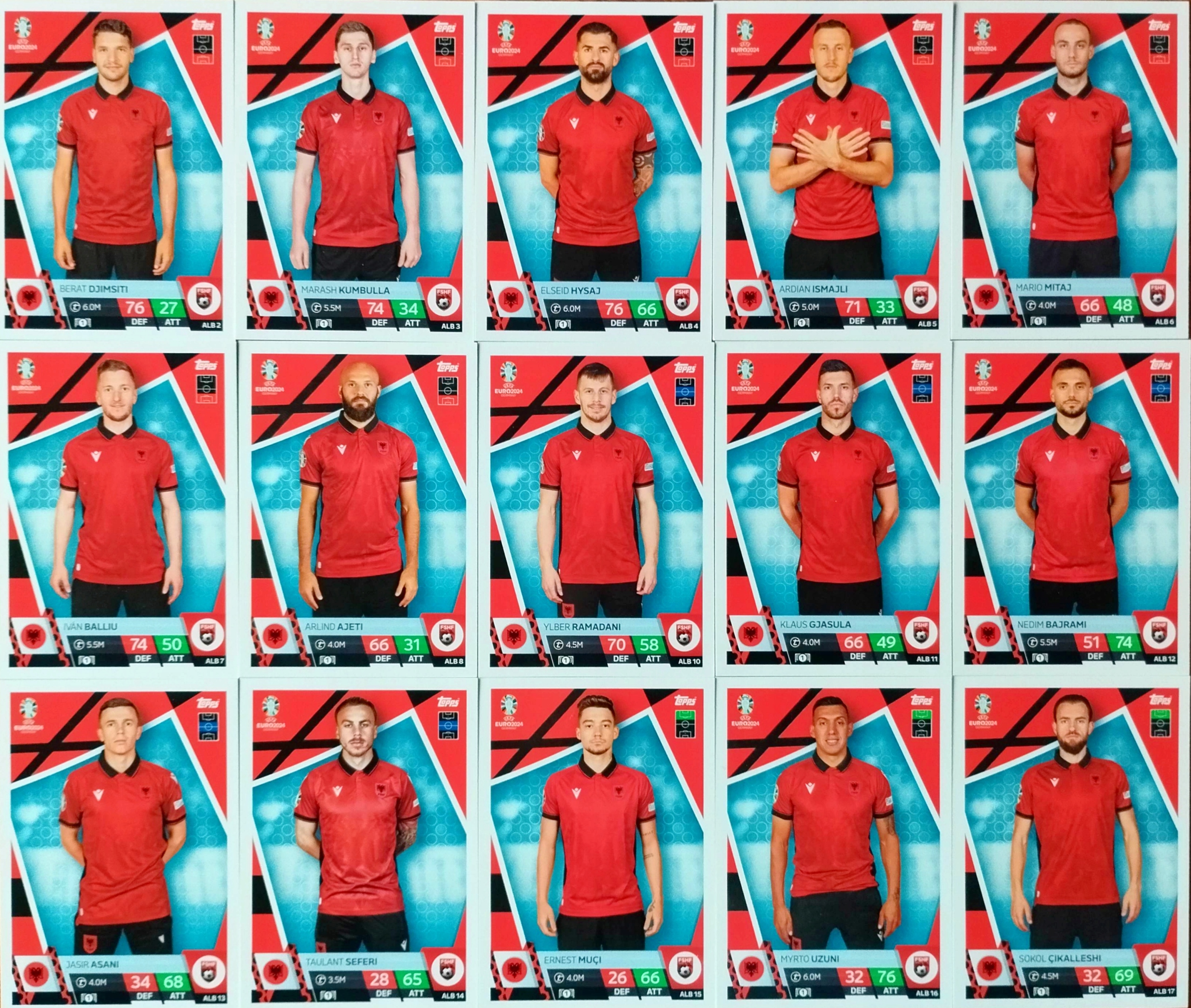 Euro 2024 Topps Match Attax Komplet 15 kart Drużyna Albanii Albania