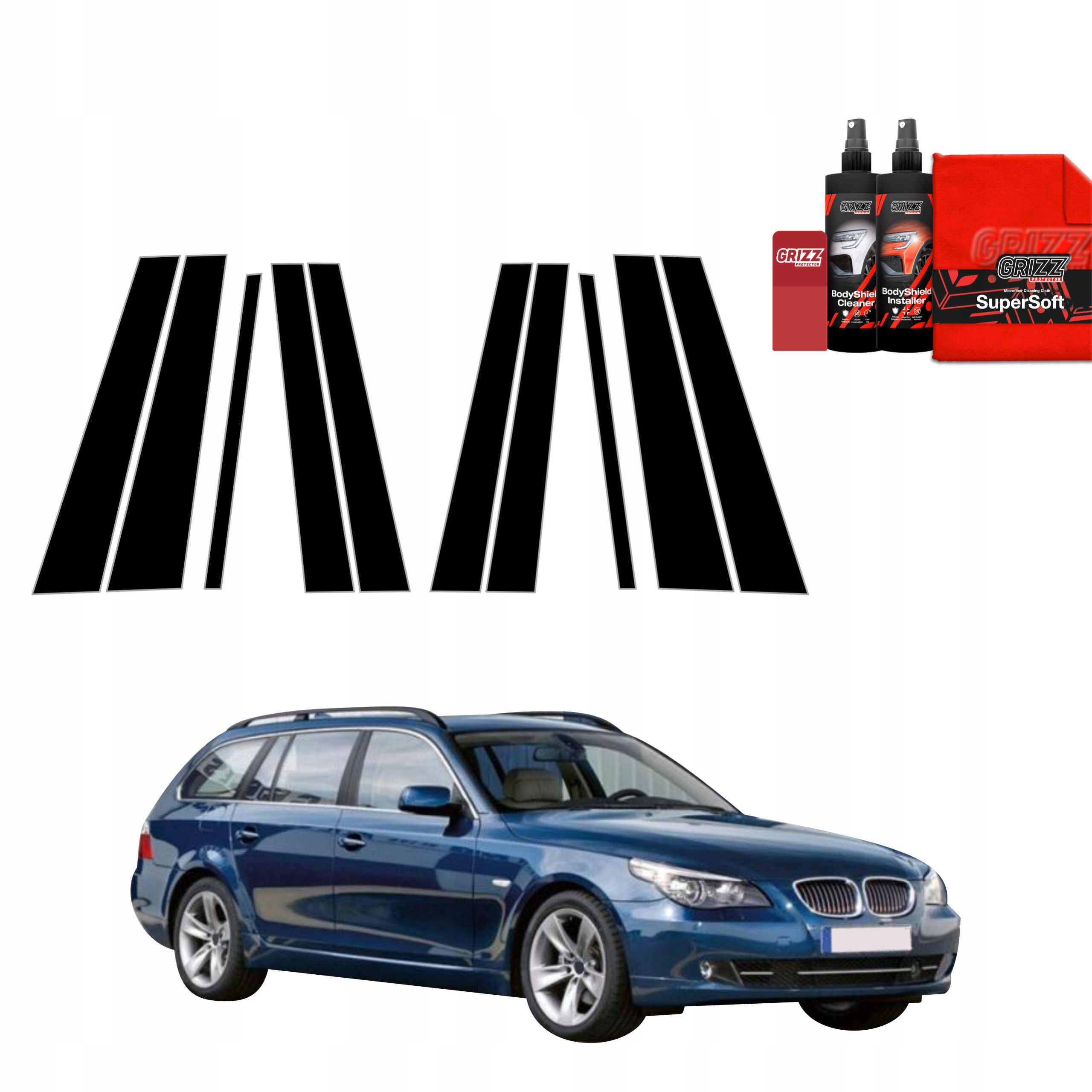 10v1 Černá fólie na sloupky pro Bmw 5 E61 Kombi LCI (2007-2010)