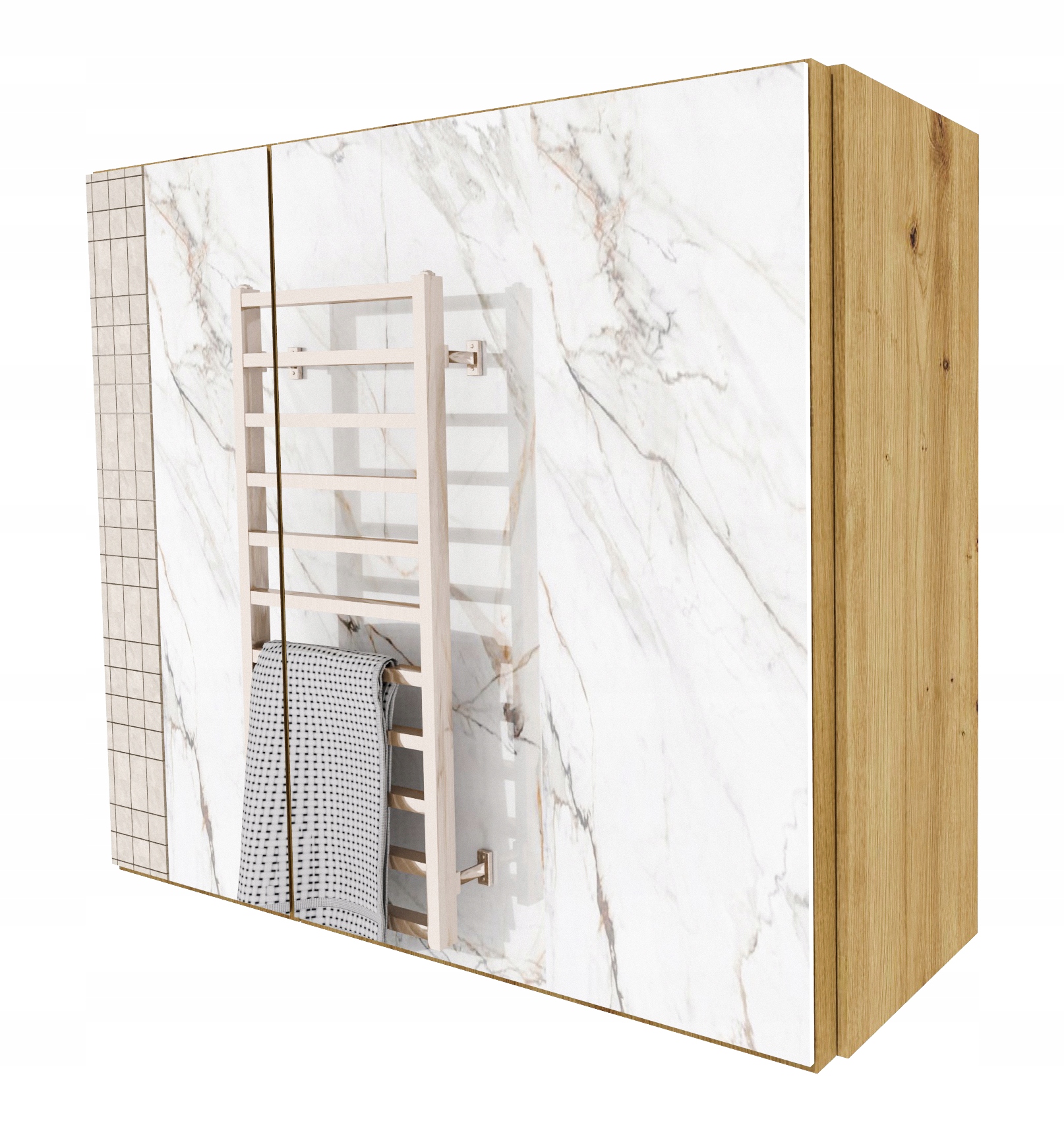 Koupelnová skříňka regál do koupelny police zrcadlo závěsná dub artisan