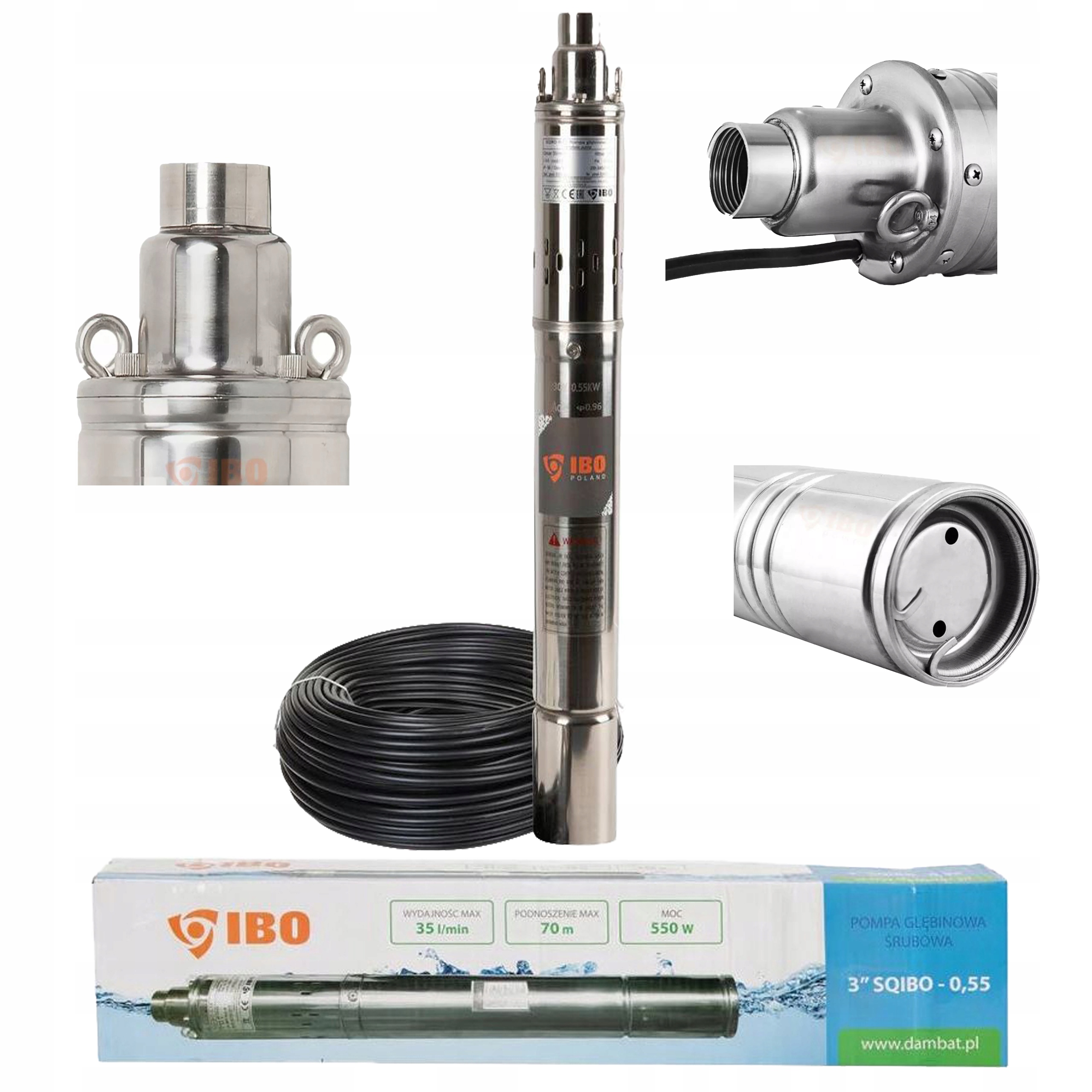Pompa głębinowa 3" Sqibo 0,55 550W,230V +15m kabla 35L/min