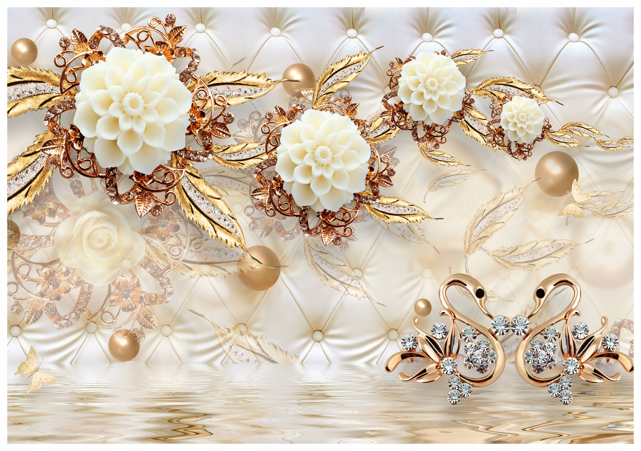 Fototapeta Bílé květy zlaté labutě s prošívaným efektem 368x254 lepidlo