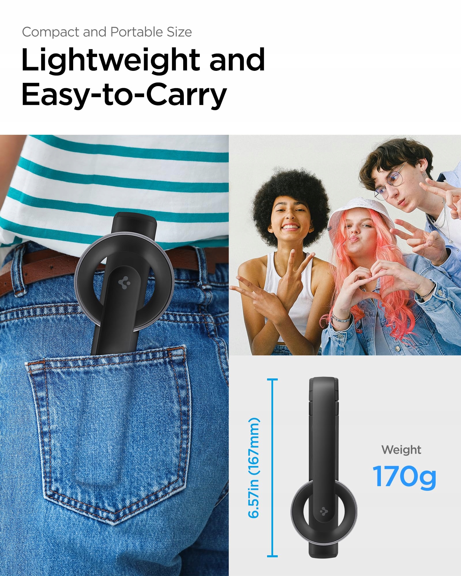 SPIGEN Magsafe Selfie Stick Statyw Bluetooth iPhone 16 Samsung S24 Czarny — miniatura 4