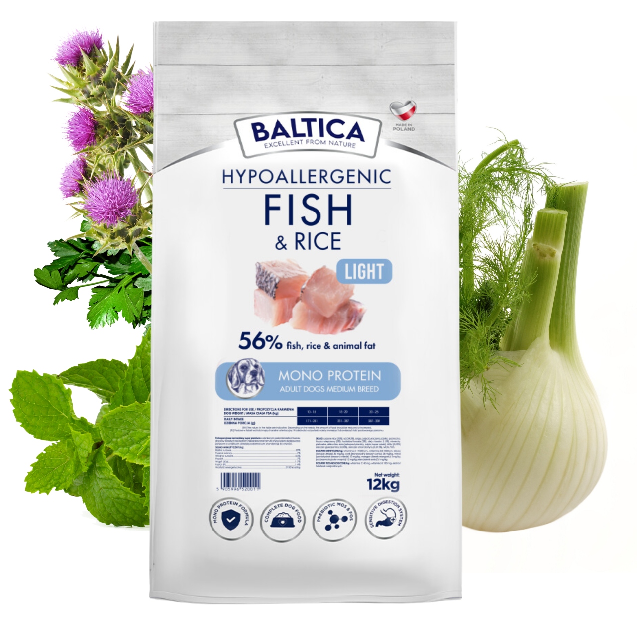 Baltica Fish & Rice 12KG Rybka Rasy Średnie Medium