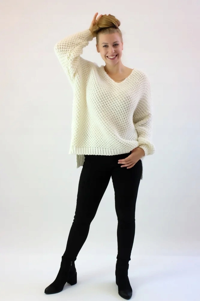 Ažurový svetr se zlatou nití, krémový, Uni