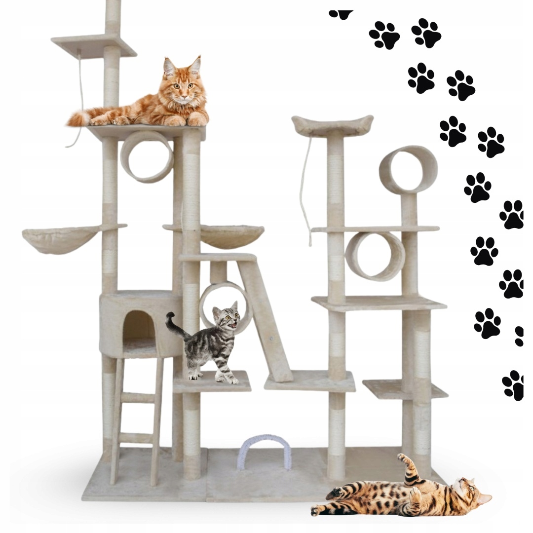 Drapak Dla Kota XXL Duży 255cm Wieża Hamak Tuba Domek Legowisko Beżowy