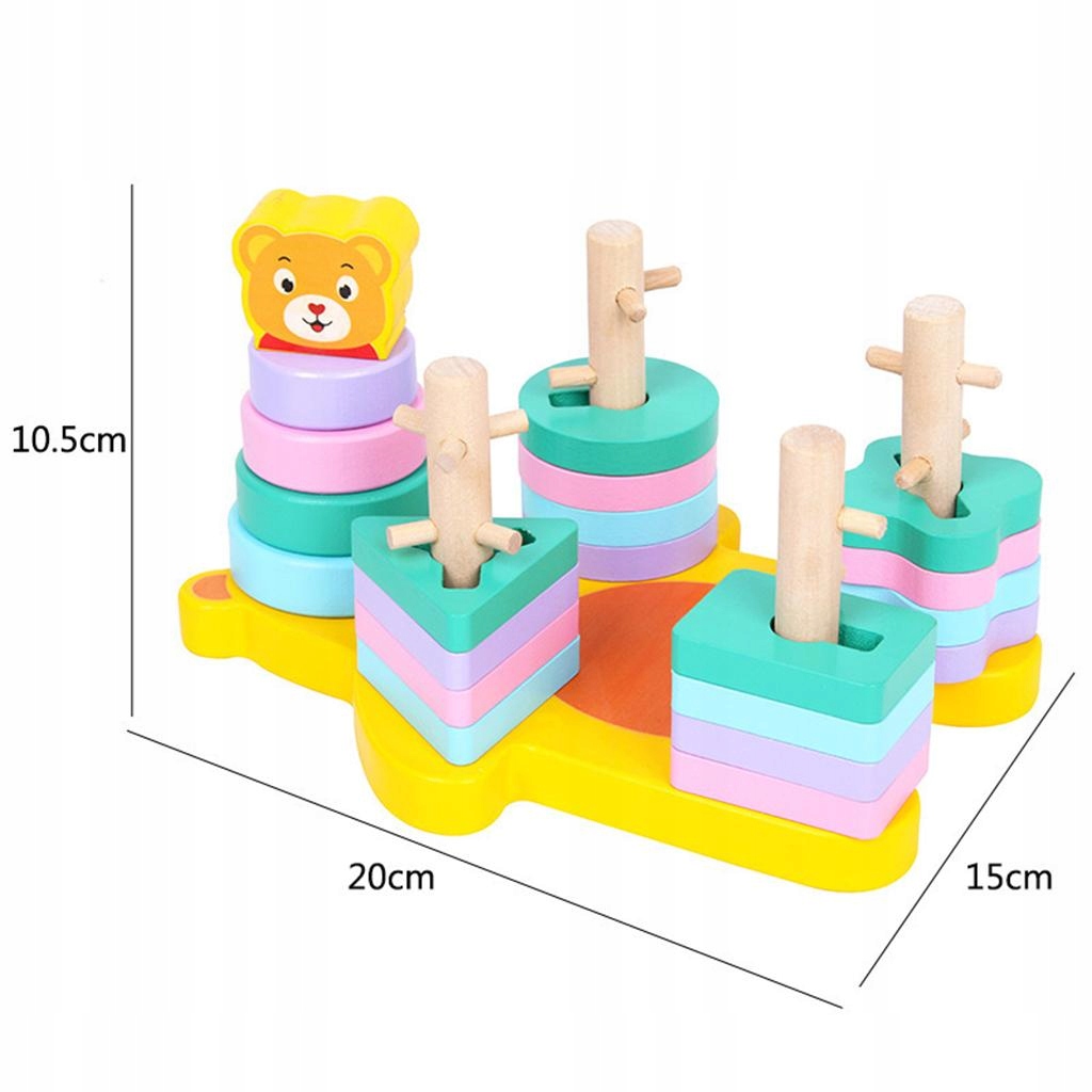 c/ Wooden Building Block Shapes Recognition Bear Materiał drewno