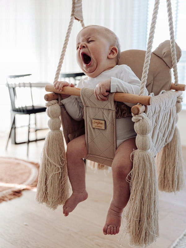 BABYSTEPS Huśtawka domowa Velvet Swing Miś Beige + pasy Marka Baby Steps