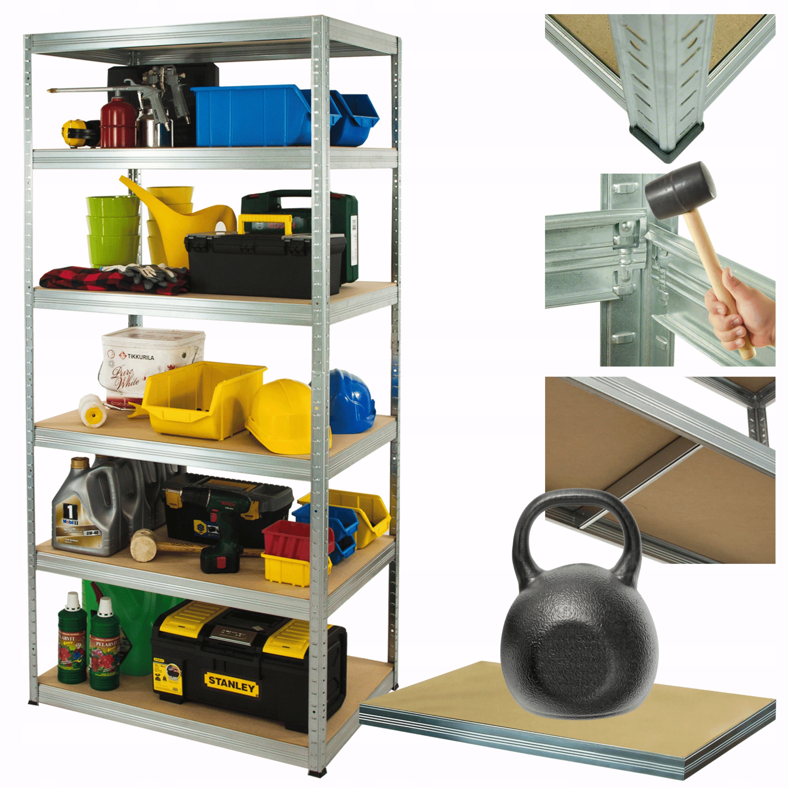 Kovový skladovací regál pozinkovaný Helios 213x110x35 cm 6Px175 kg Pevný