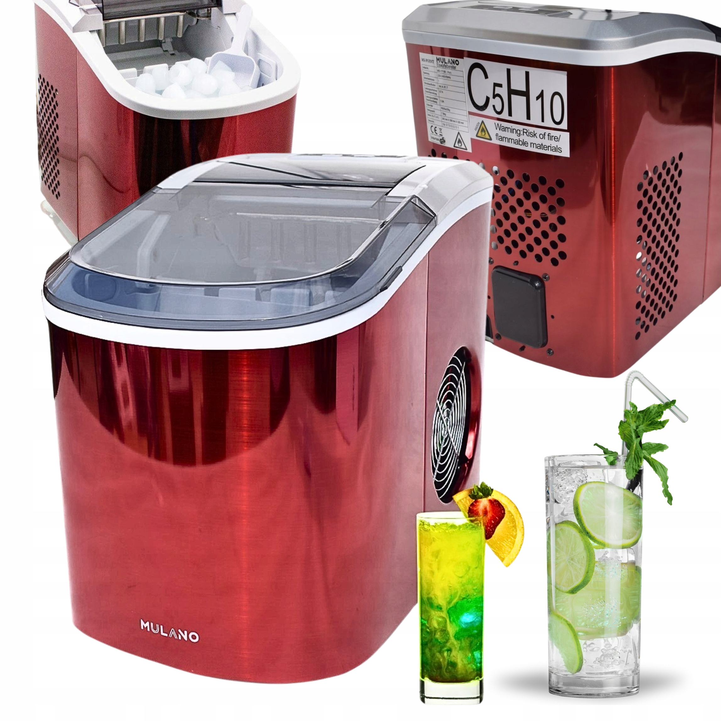 Kostkovačka Na Výrobu Ledových Kostek Výkonná 15kh/24h Domácí Barová Červená