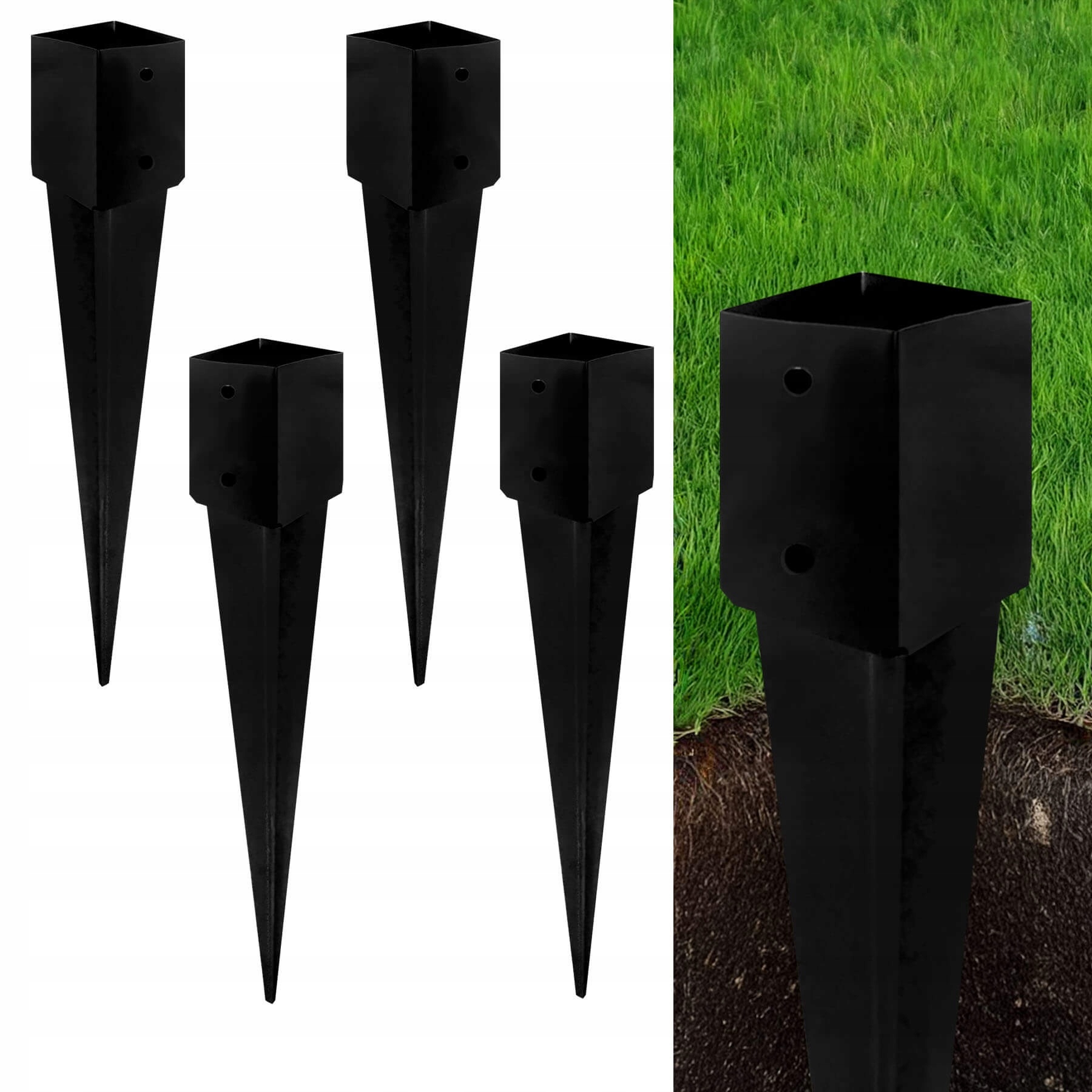 Základna Sloupku Podpěrná Kotva Zapichovací Do Zahrady 120x750 MM 4 ks Černá