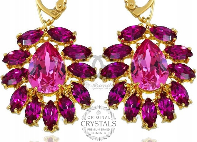 Krásné krystaly Náušnice Rose Azure Gold Zlaté Stříbro