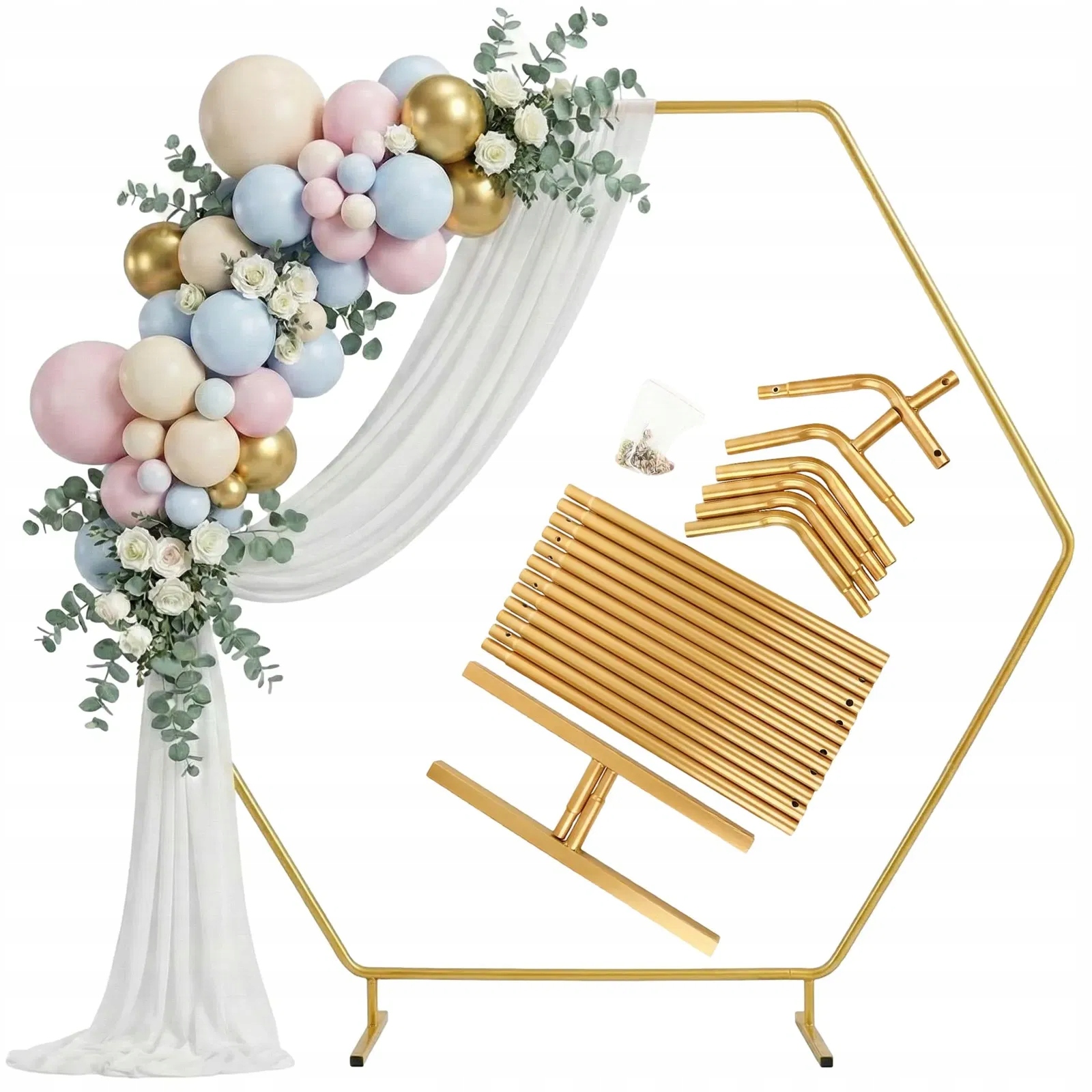 Stojan Rám Balóny Hexagon 2 m Kovová Zlatá Stěna Svatební Hostina Svaté Přijímání Svatba