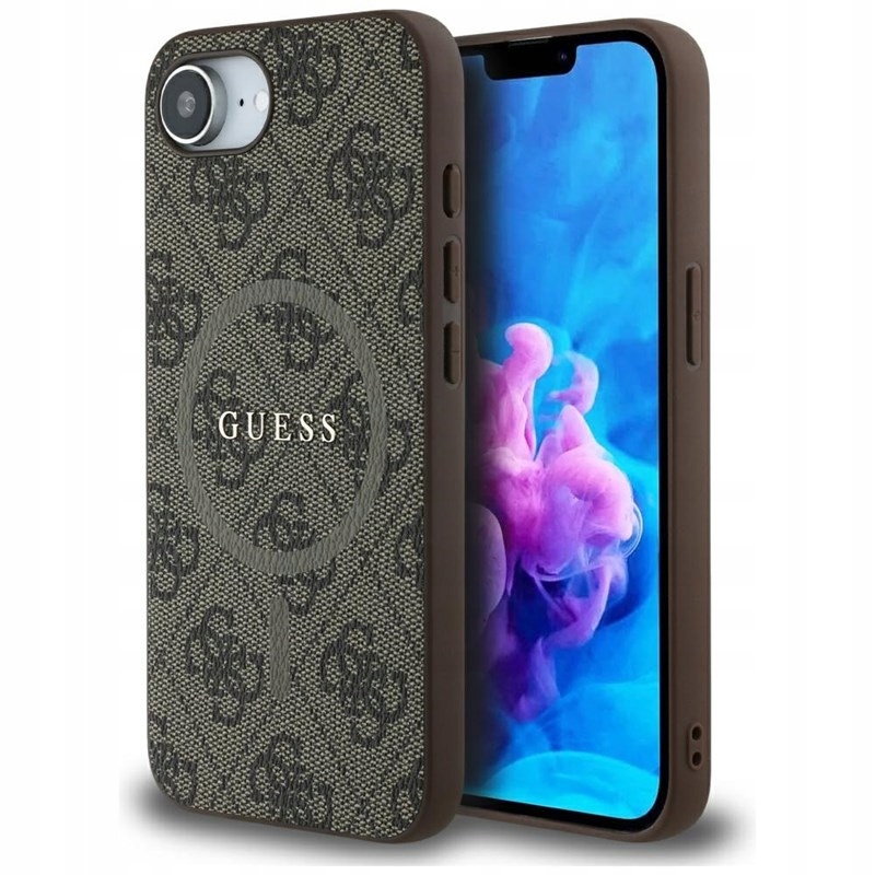 Guess 4G Ring Classic Logo MagSafe – Pouzdro pro iPhone 16e (hnědé)
