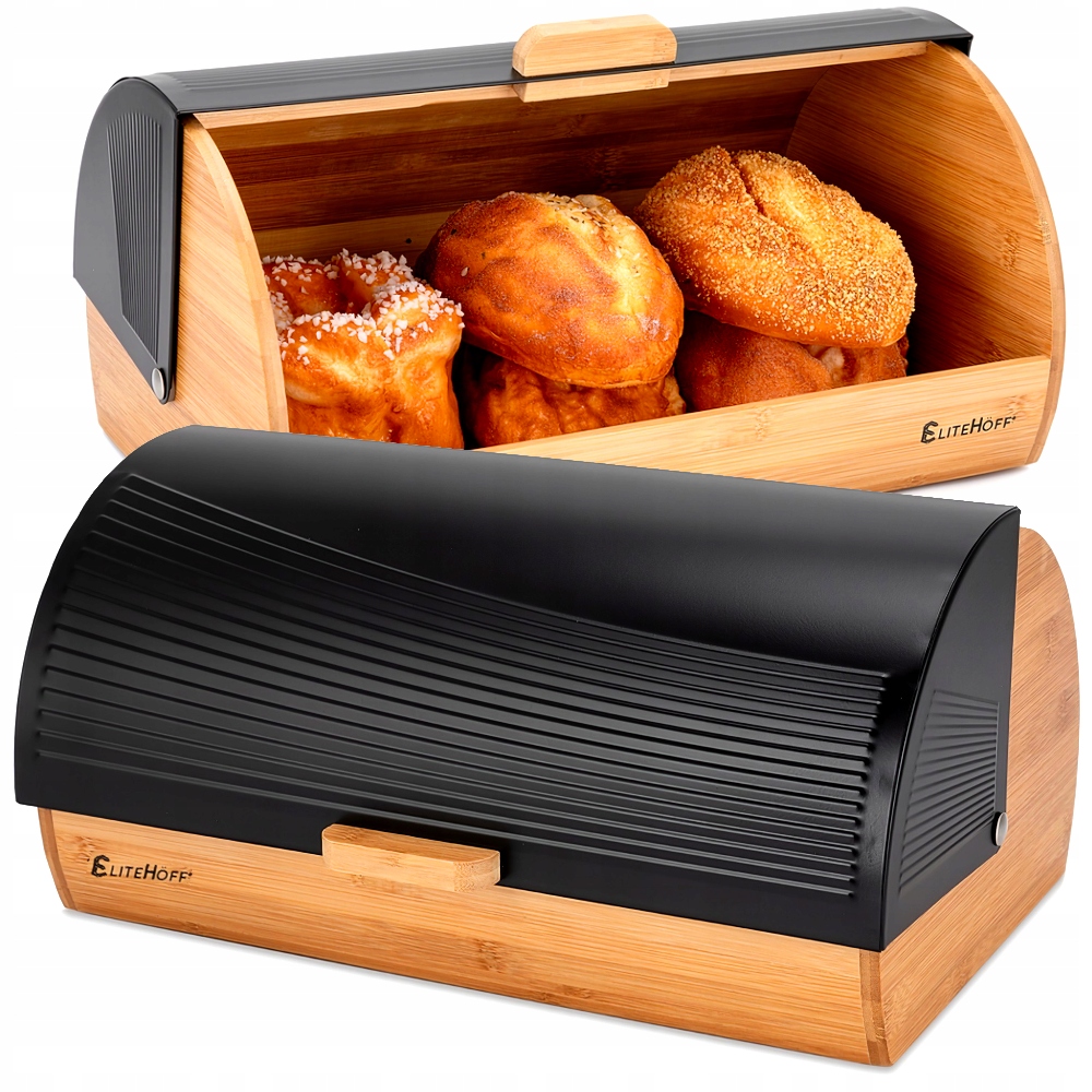 DUŻY CHLEBAK BAMBUSOWY CZARNY POJEMNIK NA CHLEB PIECZYWO BUŁKI XXL
