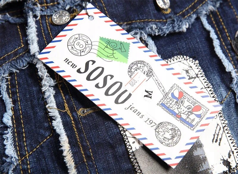 Men's Punk Style Denim Vests Skull Embroidery Slee Materiał dominujący syntetyk