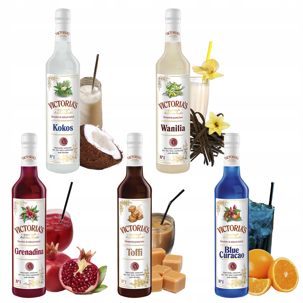 Levně Victoria's Sada barmanských sirupů 5 Příchutí do nápojů 5x490 ml