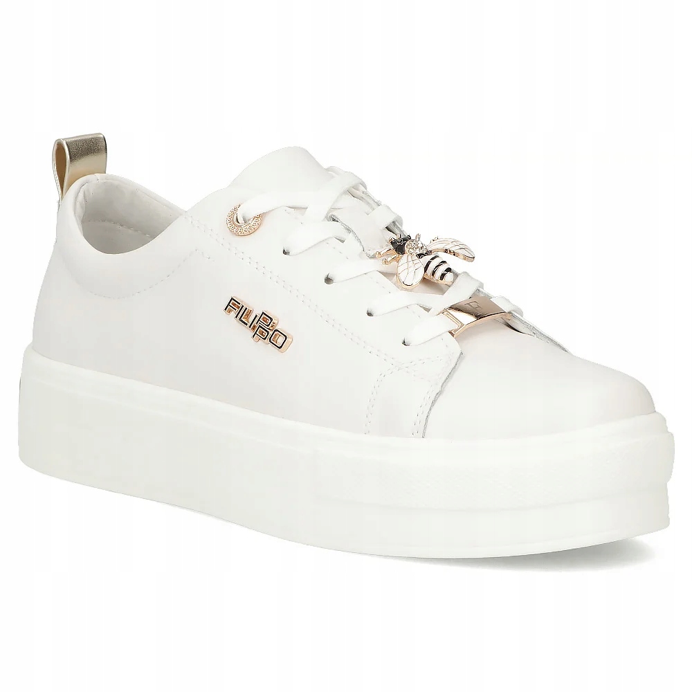 Dámské kožené polobotky na platformě Filippo, pohodlné, bílé, s ozdobou, velikost 38