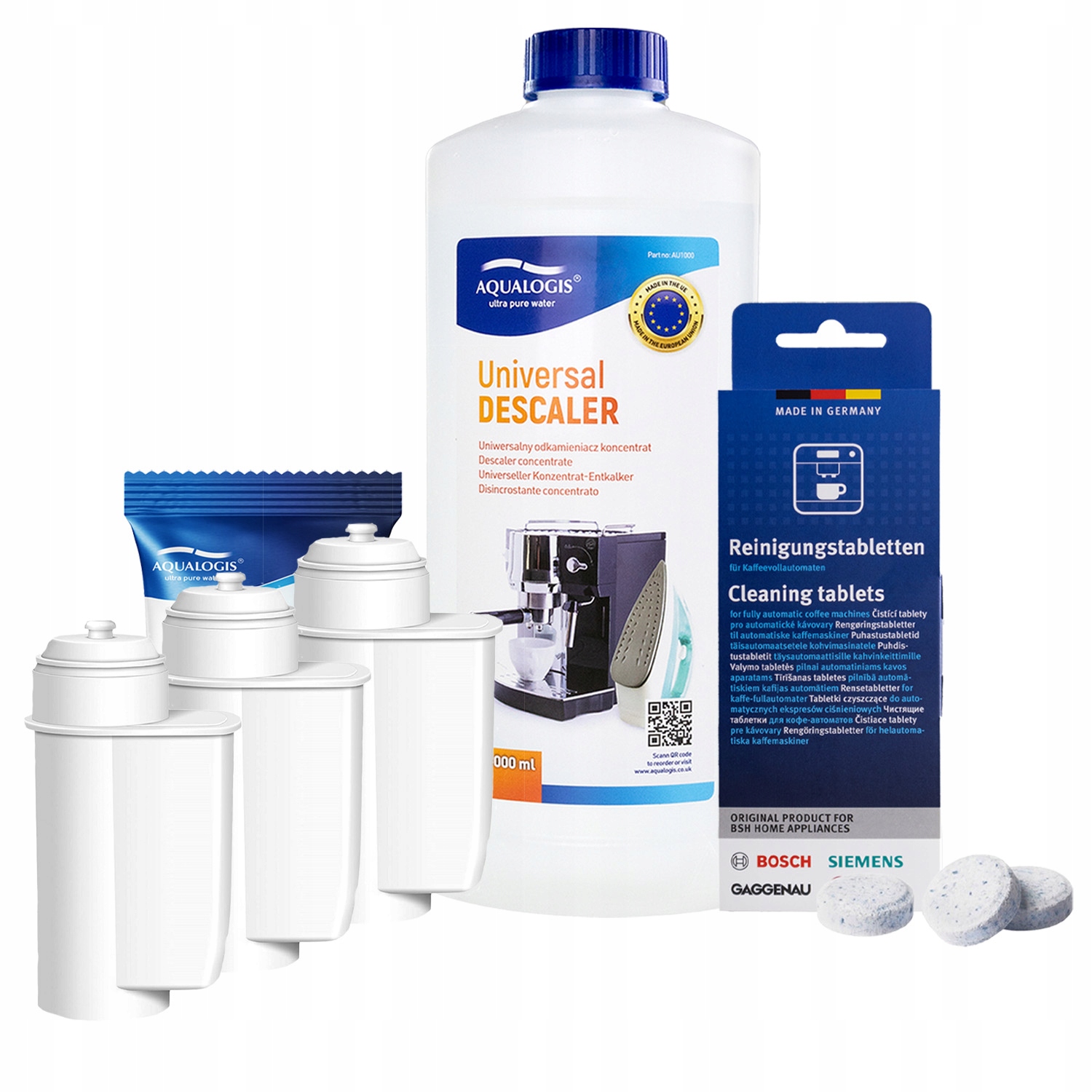 3x Al-Inte filtr pro kávovar Bosch univerzální odvápňovač 1 l tablety