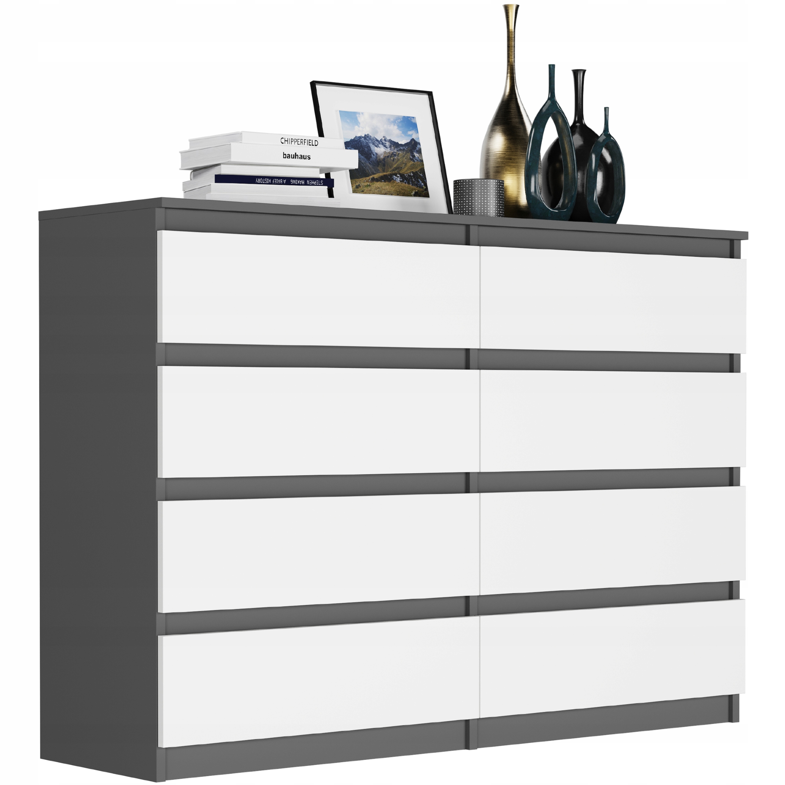 Nowoczesna KOMODA 140CM SZAFKA 8 SZUFLAD PL MIX ANTRACYT R-140-S8