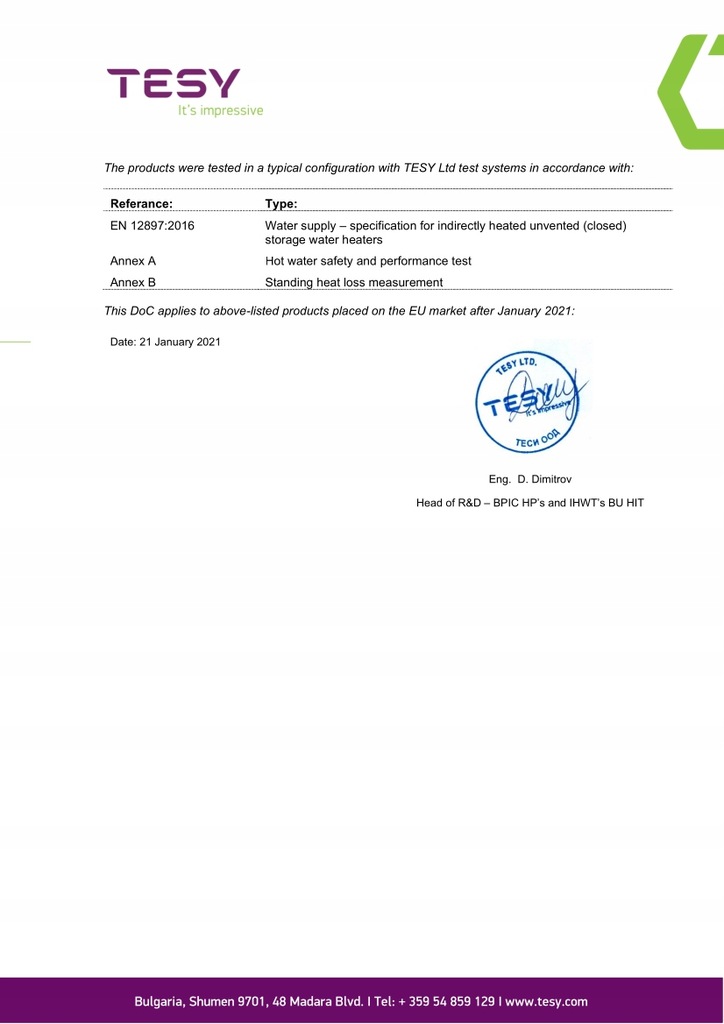 TESY ZASOBNIK DO POMP CIEPŁA WYMIENNIK CWU 200L Z PODWÓJNĄ WĘŻOWNICĄ 2,10m2 Typ pojemnościowy