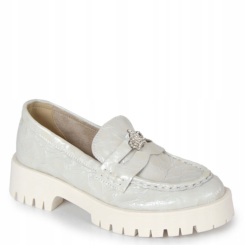 Chebello 4291 Bílé Kožené Mokasíny S Ozdobou 40