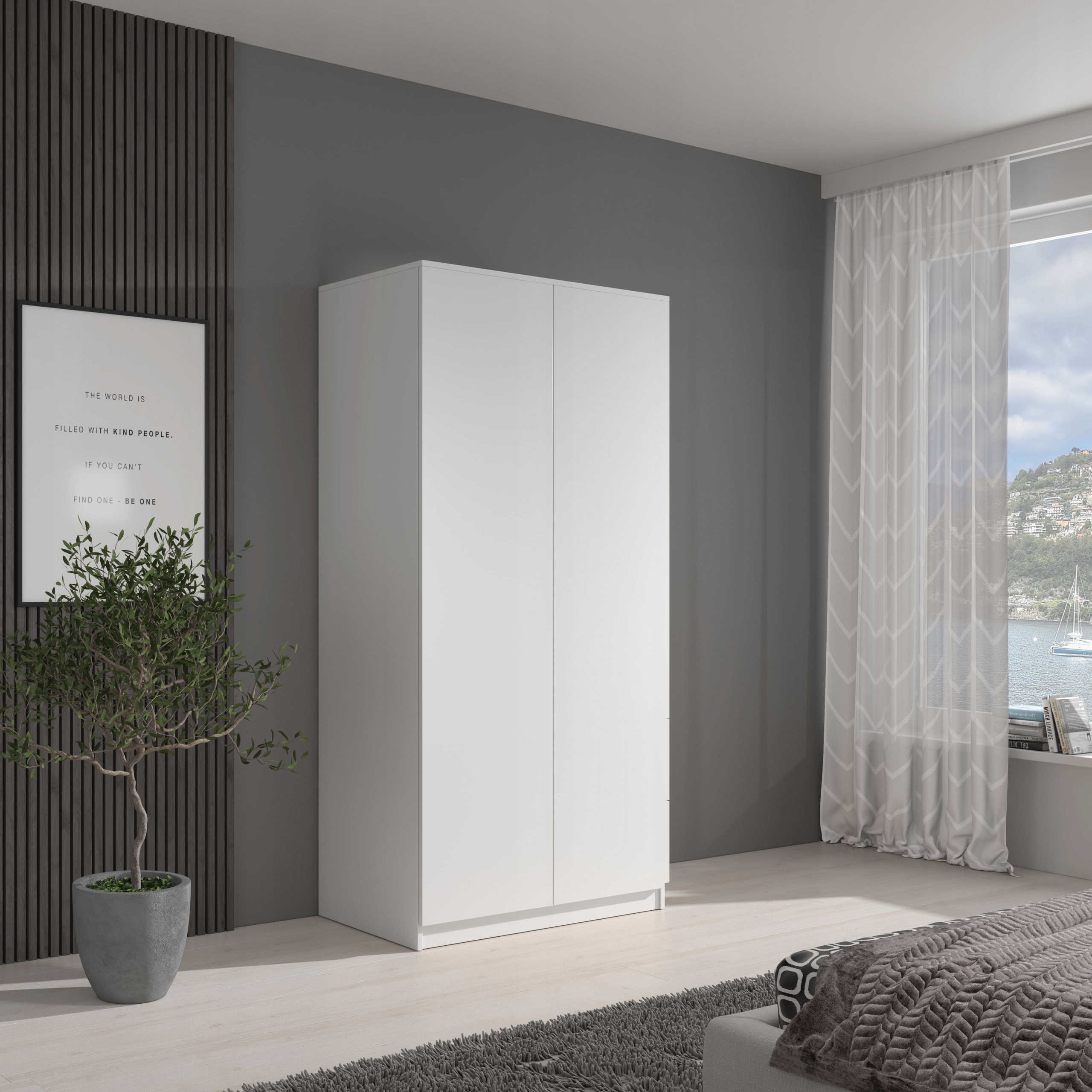 SZAFA BIAŁA DUŻA 90 cm POJEMNA DWUDRZWIOWA 2 DRZWI 3 PÓŁKI SYPIALNIA Szerokość mebla 90 cm