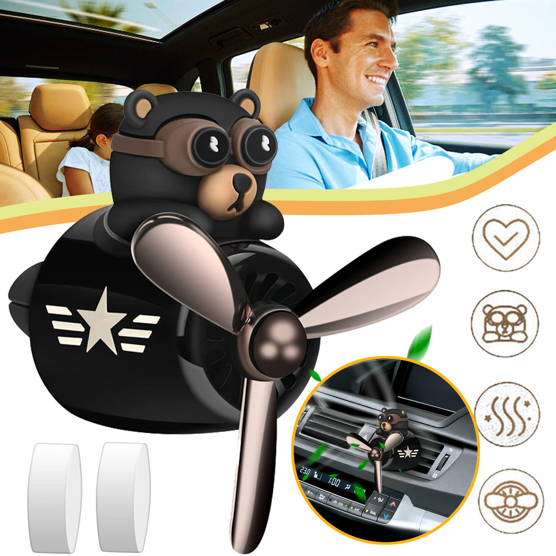 KLIPS DO ODŚWIEŻACZA POWIETRZA W SAMOCHODZIE Z 2 ZAPACH NIEDŹWIEDŹ PILOT