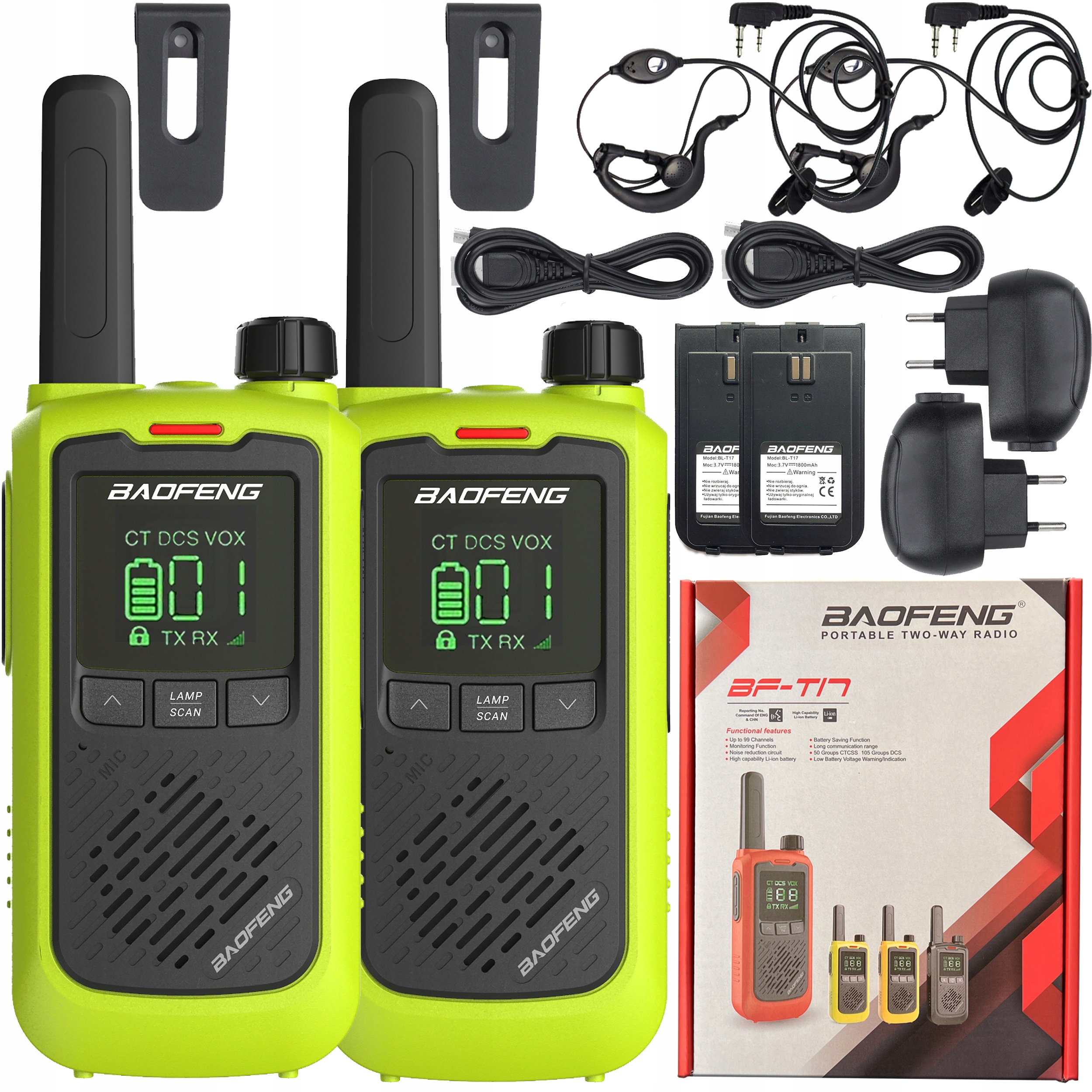 2× 2x krótkofalówka Baofeng BF-T17 walkie talkie + żółta zasięg do 10 km
