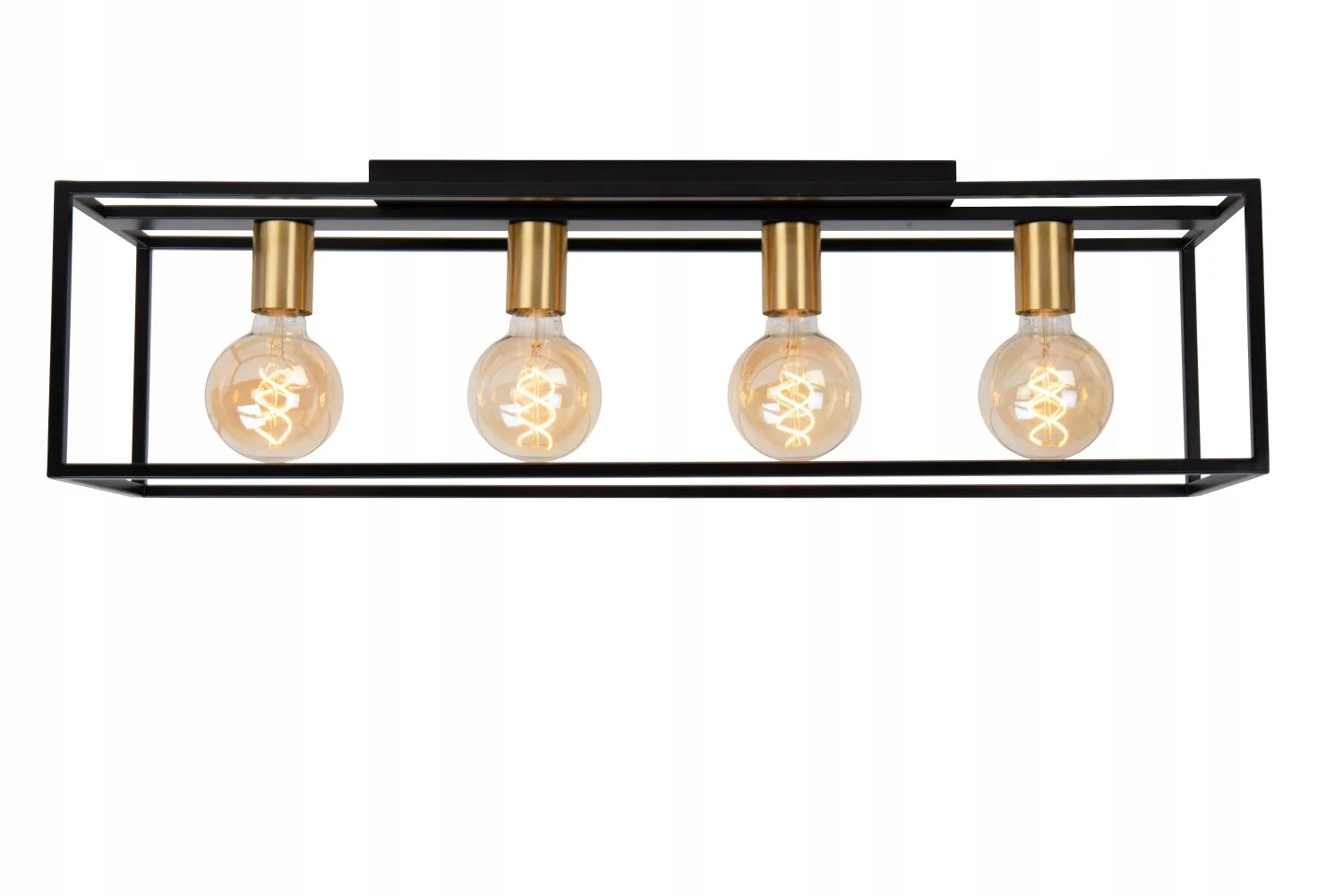 Čierna zlatá industriálna stropná lampa obdĺžniková 80 cm 4 body Lucide