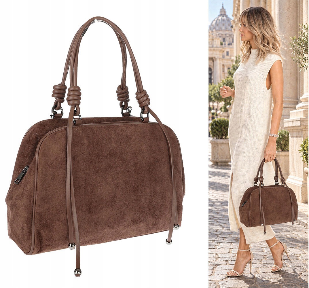 Dámská shopper kabelka módní semišová lehká taška kufřík D715 Čokoládová