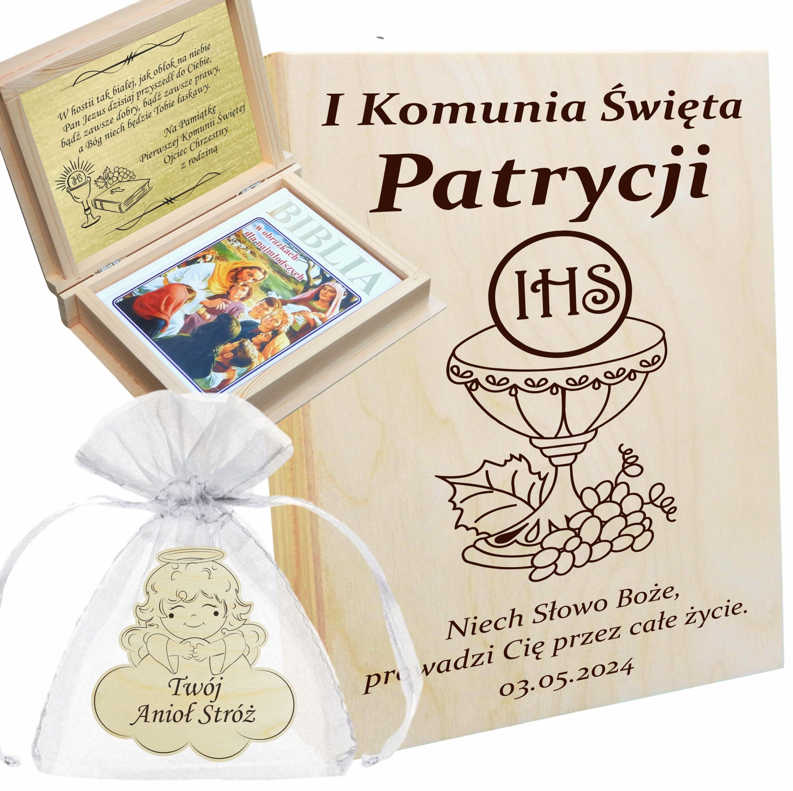 PIĘKNA BIBLIA Pismo Święte PAMIĄTKA PIERWSZEJ KOMUNII ŚWIĘTEJ z grawerem